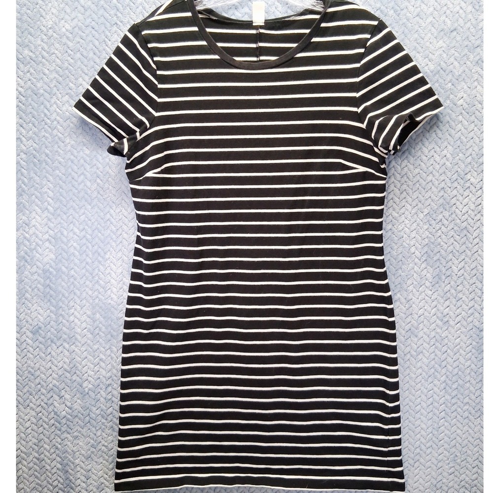 Old Navy Womens XL Black White Striped Short Sleeve T-Shirt Dress Cotton Blend